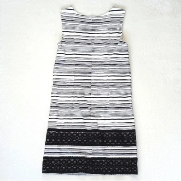 Ann Taylor White Black Stripe Lace Rayon Nylon Sleeveless Classic Shift Dress 2 - Picture 5 of 14